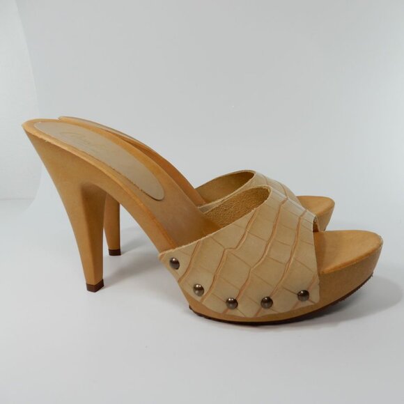 CANDIE'S Viviana Heeled Slide SANDALS Size 9 40 Beige Croco Vegan Retro NEW - Picture 8 of 14